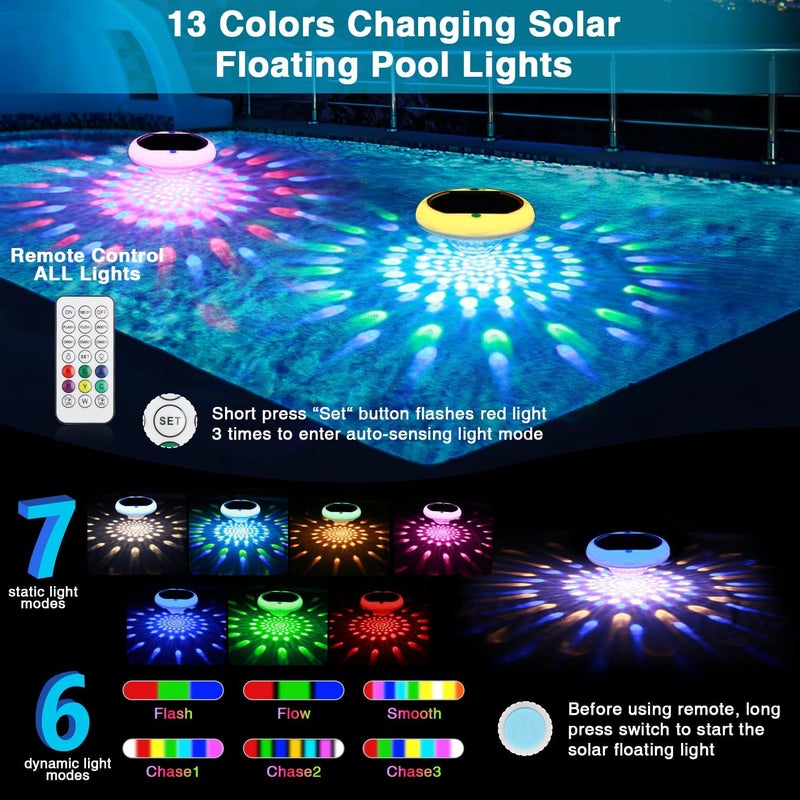 BOXPSII Floating Pool Lights, Solar and USB Rechargeable Pool Lights That Float with Remote, 2600mAh 6.7'' IP68 Waterproof 13 Colors Upper and Lower Glow Hot Tub Light Hangable Solar Light for Garden1 PACK - Image 3